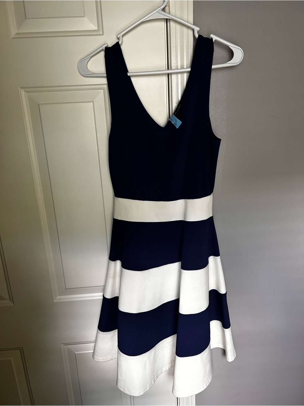 Felicity & Coco Navy and White Striped Midi Fit-and-Flare Dress